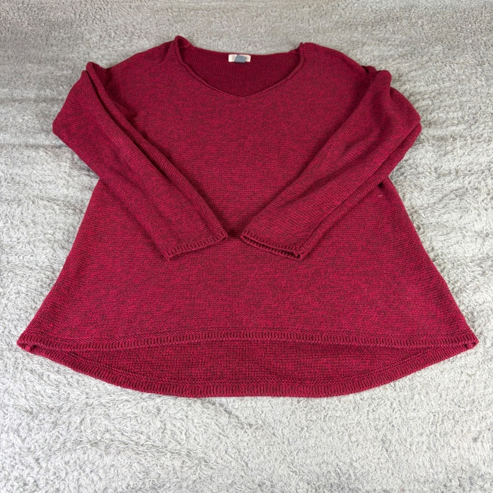 Old Navy Womens Medium Burgundy Red V-Neck Cotton Knit High Low Sweater
